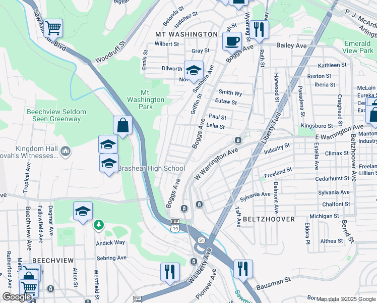 map of restaurants, bars, coffee shops, grocery stores, and more near 638 Mindora Street in Pittsburgh