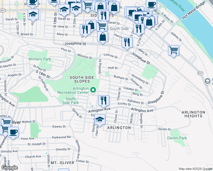 map of restaurants, bars, coffee shops, grocery stores, and more near 2334 Wellington Street in Pittsburgh