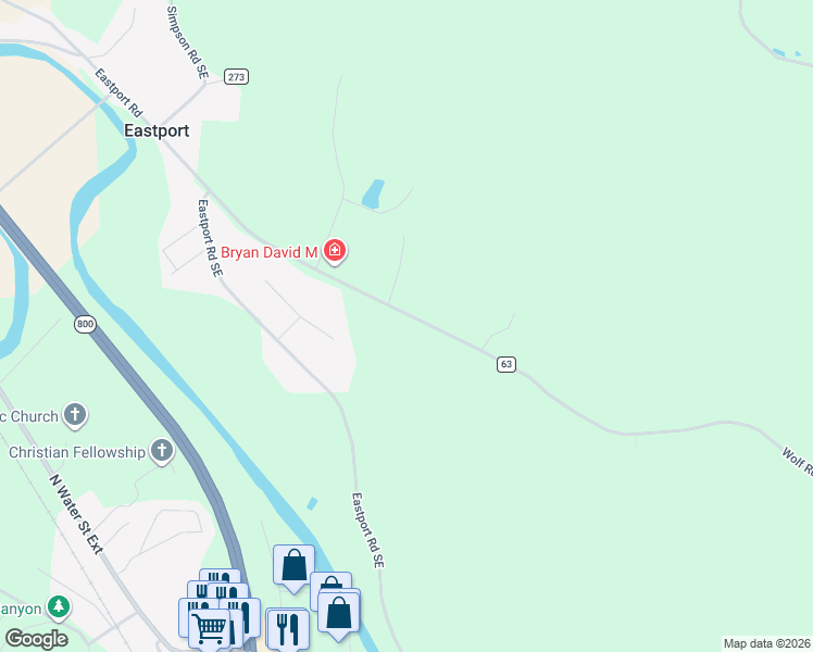 map of restaurants, bars, coffee shops, grocery stores, and more near 6150 Wolf Run Road Southeast in Dennison