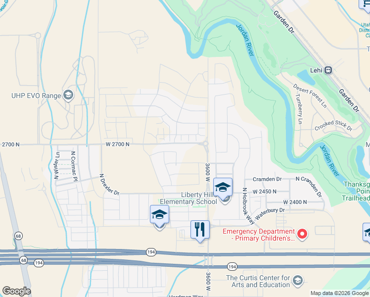 map of restaurants, bars, coffee shops, grocery stores, and more near 3733 2600 North in Lehi