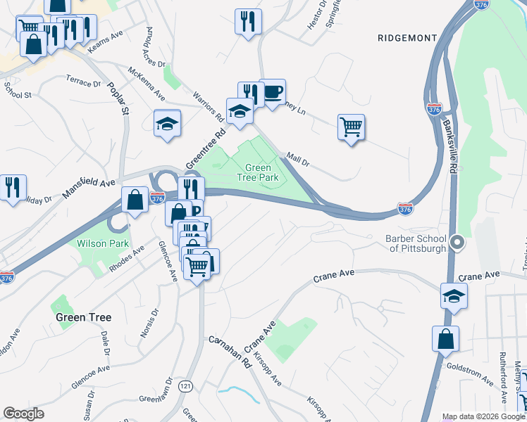 map of restaurants, bars, coffee shops, grocery stores, and more near 122 East Manilla Avenue in Pittsburgh