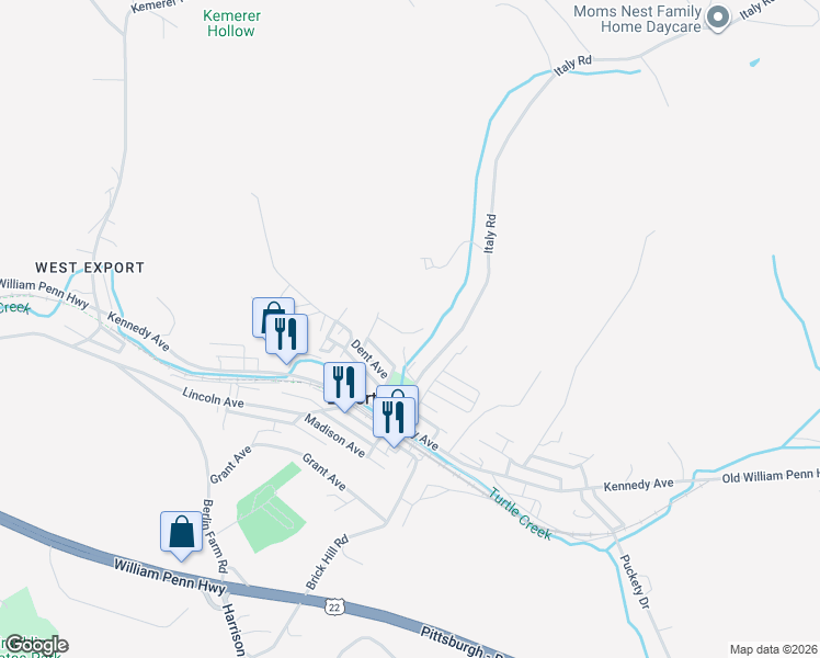 map of restaurants, bars, coffee shops, grocery stores, and more near 5920 Lee Avenue in Export