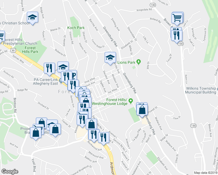 map of restaurants, bars, coffee shops, grocery stores, and more near 527 Decatur Avenue in Pittsburgh