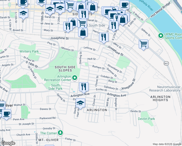 map of restaurants, bars, coffee shops, grocery stores, and more near 2334 Wellington Street in Pittsburgh