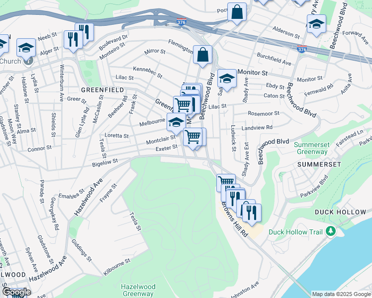 map of restaurants, bars, coffee shops, grocery stores, and more near in Pittsburgh