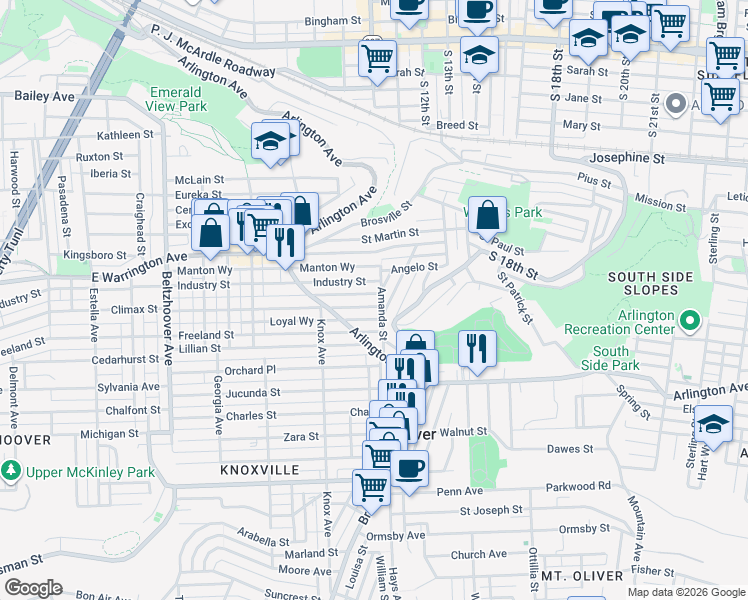 map of restaurants, bars, coffee shops, grocery stores, and more near 980 Proctor Way in Pittsburgh