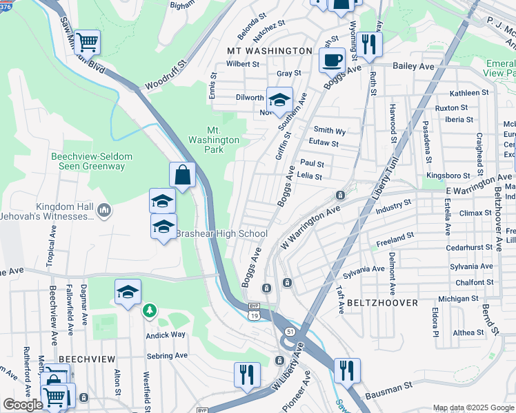 map of restaurants, bars, coffee shops, grocery stores, and more near 650 Southern Avenue in Pittsburgh