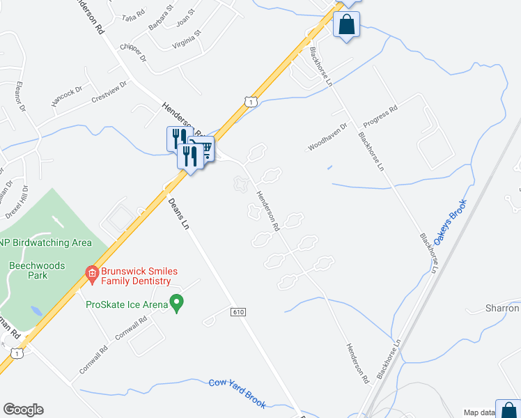 map of restaurants, bars, coffee shops, grocery stores, and more near 812 Royal Oaks Court in South Brunswick Township