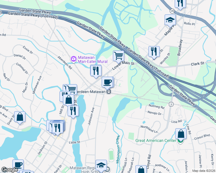 map of restaurants, bars, coffee shops, grocery stores, and more near 1101 Schindler Drive in Monmouth County