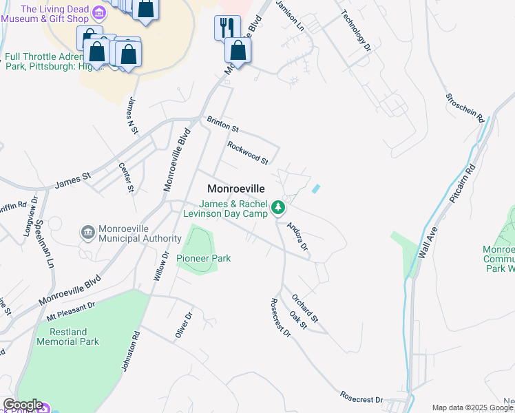 map of restaurants, bars, coffee shops, grocery stores, and more near 246 Rosecrest Drive in Monroeville