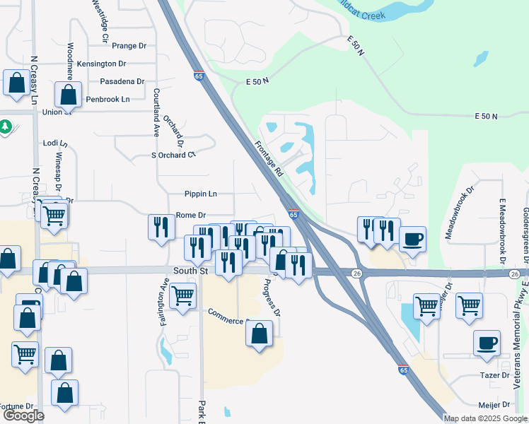 map of restaurants, bars, coffee shops, grocery stores, and more near 4270 Sunburst Trail in Lafayette