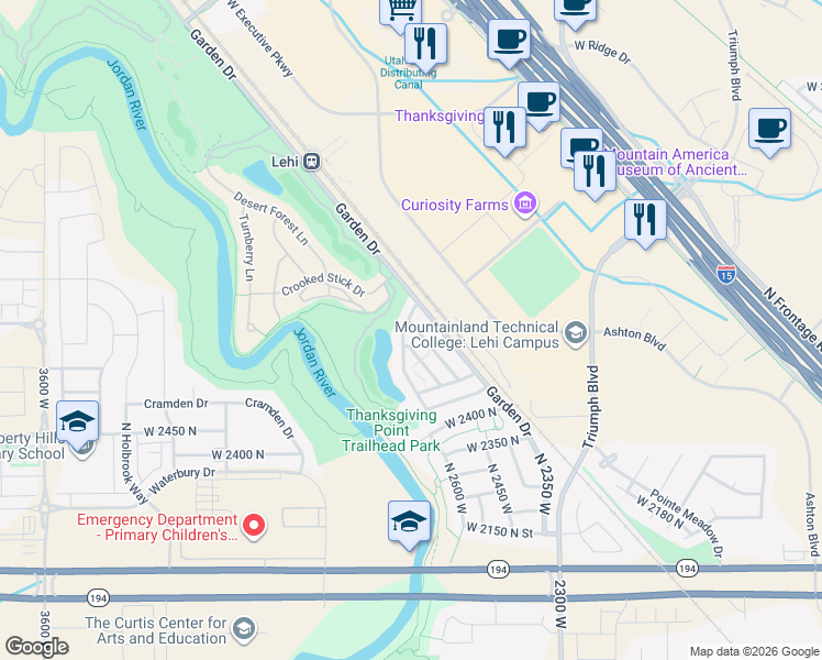 map of restaurants, bars, coffee shops, grocery stores, and more near 2681 North Elm Drive in Lehi
