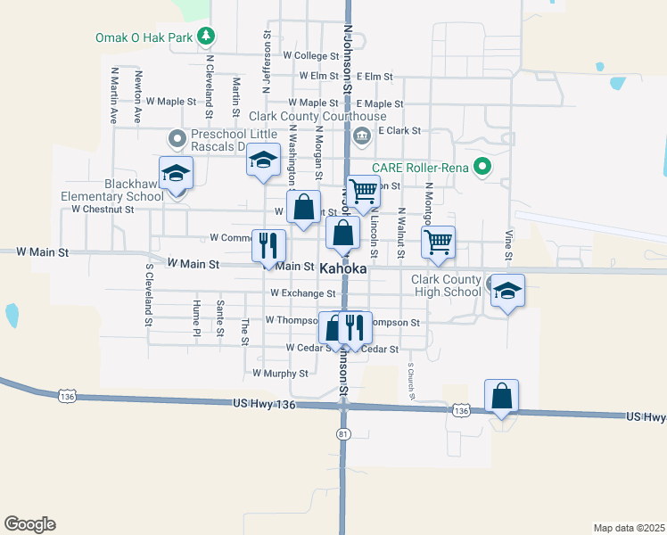 map of restaurants, bars, coffee shops, grocery stores, and more near 680 West Main Street in Kahoka