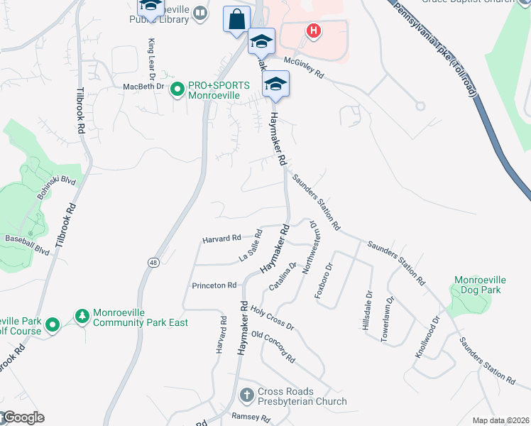 map of restaurants, bars, coffee shops, grocery stores, and more near 1188 Saint Vincent Drive in Monroeville
