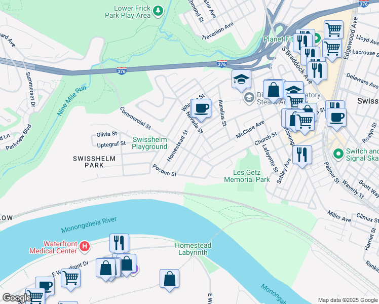 map of restaurants, bars, coffee shops, grocery stores, and more near 201 Blackhawk Street in Pittsburgh