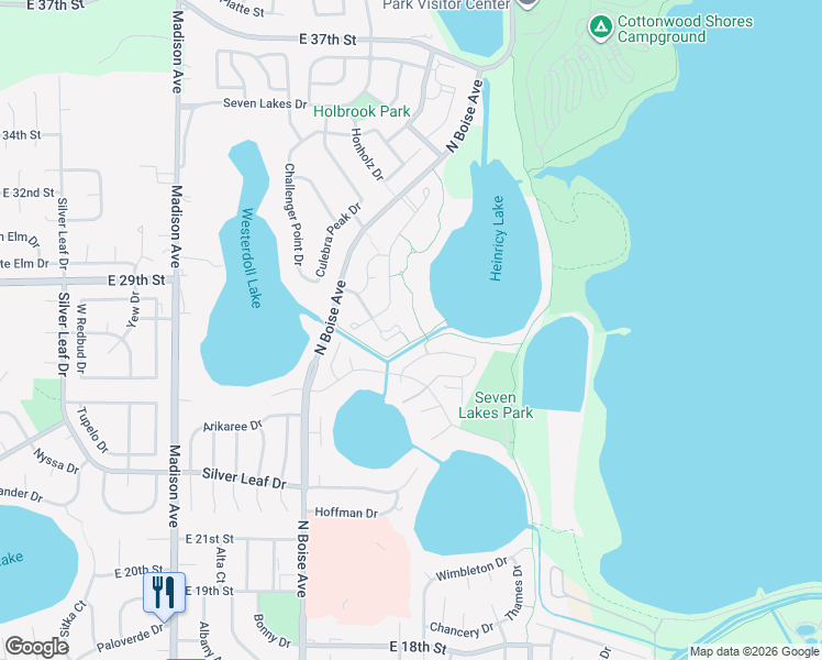 map of restaurants, bars, coffee shops, grocery stores, and more near 1896 Muddy Creek Circle in Loveland