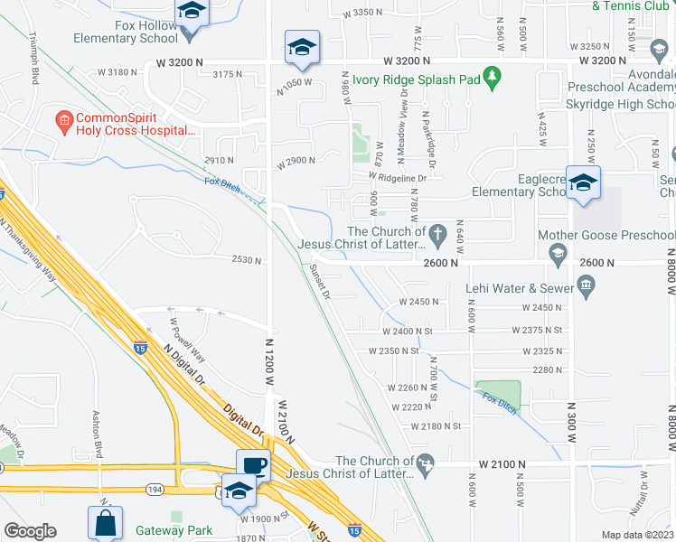 map of restaurants, bars, coffee shops, grocery stores, and more near 1020 West 2550 North in Lehi