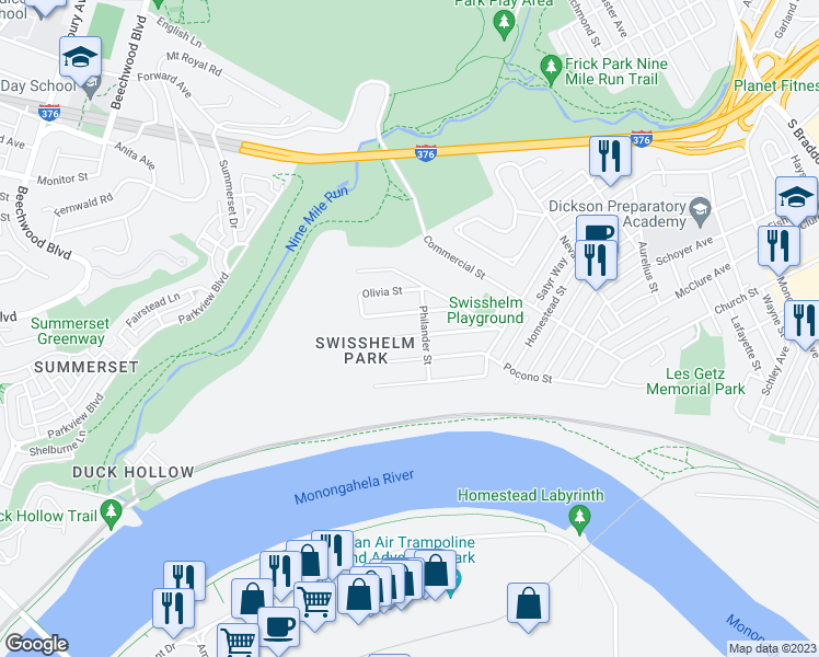 map of restaurants, bars, coffee shops, grocery stores, and more near 1145 Love St in Pittsburgh