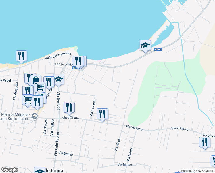 map of restaurants, bars, coffee shops, grocery stores, and more near 2A Via Anguille in Taranto