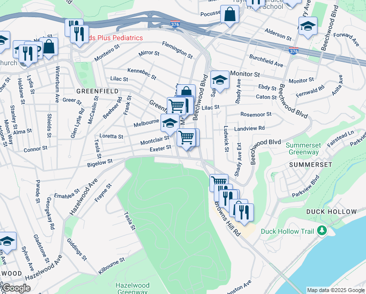 map of restaurants, bars, coffee shops, grocery stores, and more near in Pittsburgh