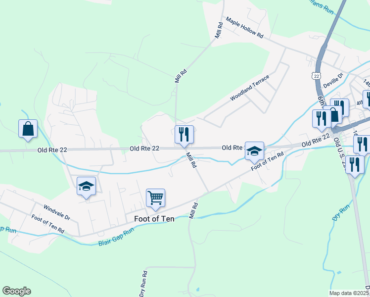 map of restaurants, bars, coffee shops, grocery stores, and more near 700 Old Route 22 in Duncansville