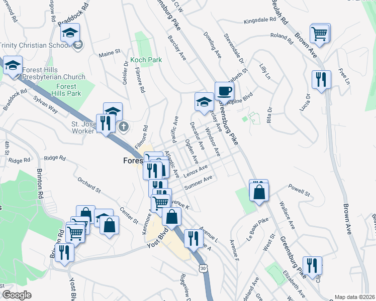 map of restaurants, bars, coffee shops, grocery stores, and more near 509 Ogden Avenue in Pittsburgh