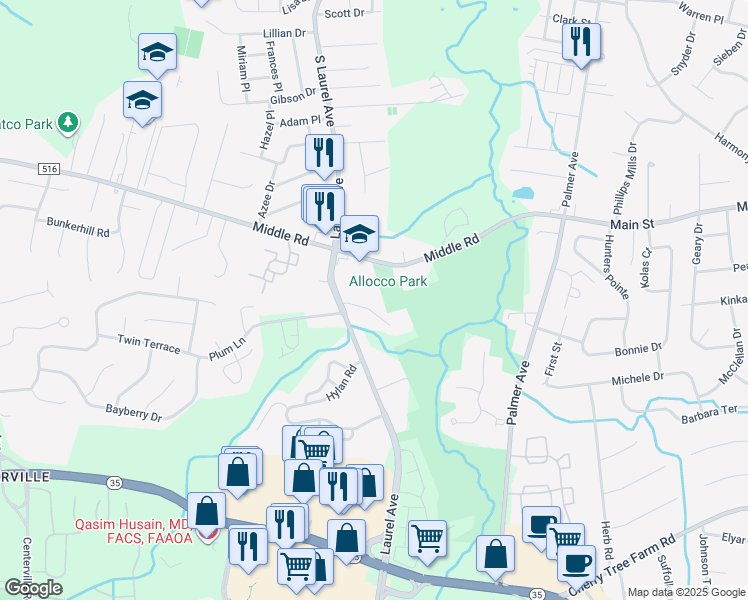 map of restaurants, bars, coffee shops, grocery stores, and more near 41 Weller Place in Holmdel