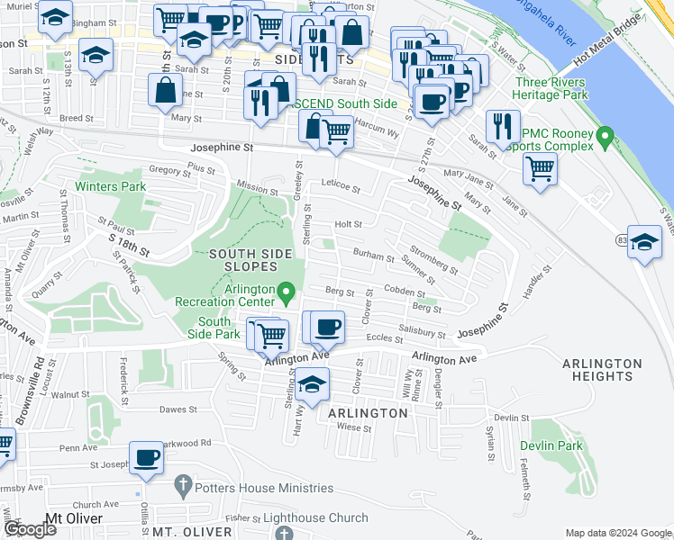map of restaurants, bars, coffee shops, grocery stores, and more near 2334 Wellington Street in Pittsburgh