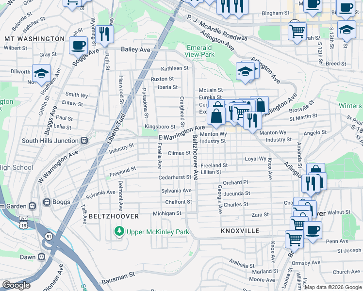 map of restaurants, bars, coffee shops, grocery stores, and more near 520 Industry Street in Pittsburgh