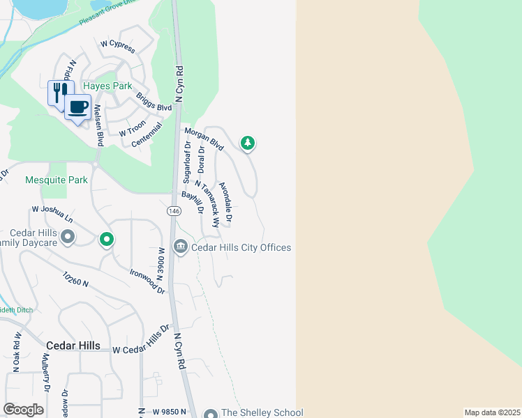 map of restaurants, bars, coffee shops, grocery stores, and more near 10378 Morgan Boulevard in Cedar Hills