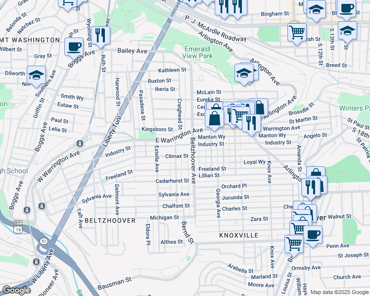 map of restaurants, bars, coffee shops, grocery stores, and more near 520 Industry Street in Pittsburgh