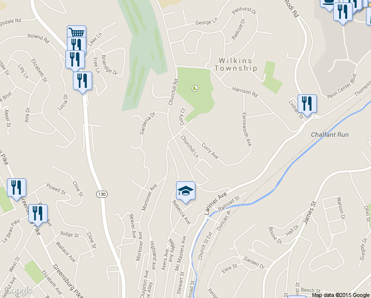 map of restaurants, bars, coffee shops, grocery stores, and more near 158 Churchill Road in Turtle Creek