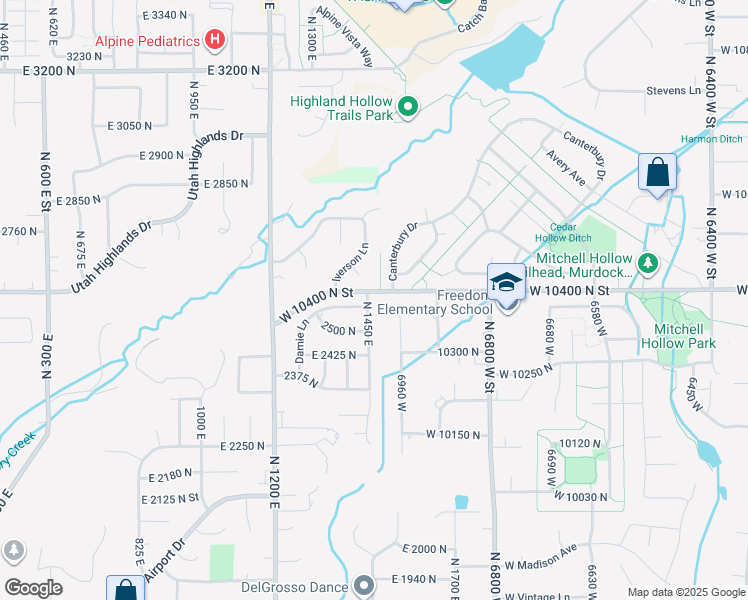 map of restaurants, bars, coffee shops, grocery stores, and more near 2586 North 1450 East in Lehi