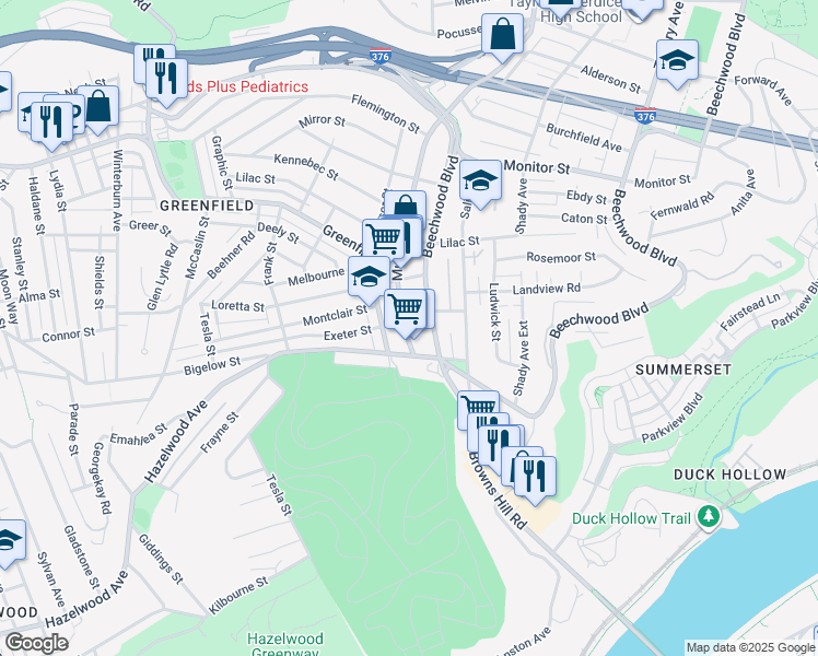 map of restaurants, bars, coffee shops, grocery stores, and more near in Pittsburgh