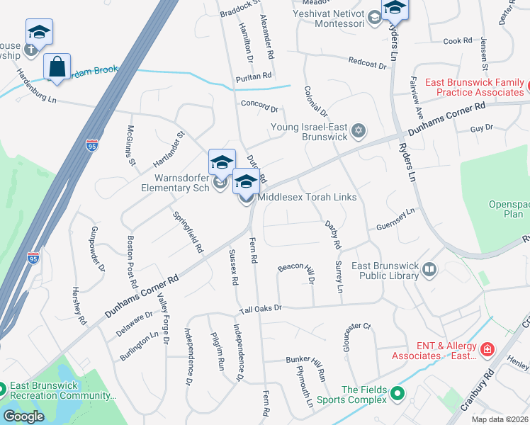 map of restaurants, bars, coffee shops, grocery stores, and more near 9 Constitution Court in East Brunswick