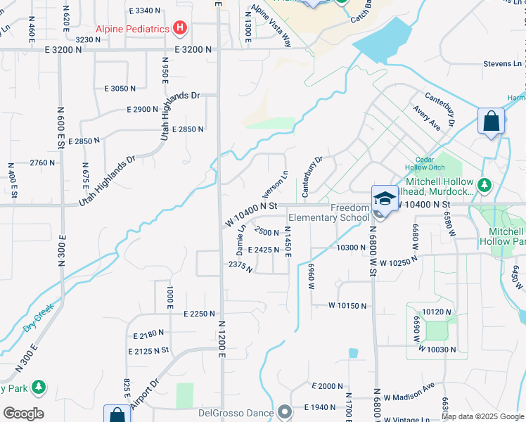 map of restaurants, bars, coffee shops, grocery stores, and more near 1363 Damie Ln in Lehi