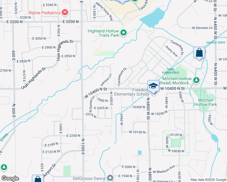 map of restaurants, bars, coffee shops, grocery stores, and more near 2587 North 1450 East in Lehi