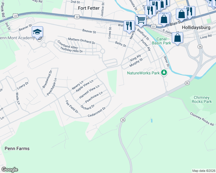 map of restaurants, bars, coffee shops, grocery stores, and more near 1801-04 Cedarcrest Dr in Duncansville