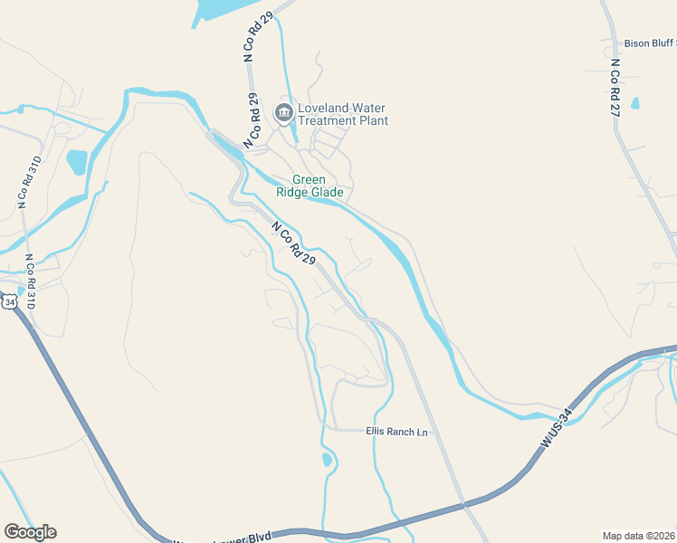 map of restaurants, bars, coffee shops, grocery stores, and more near 2720 North Co Road 29 in Loveland