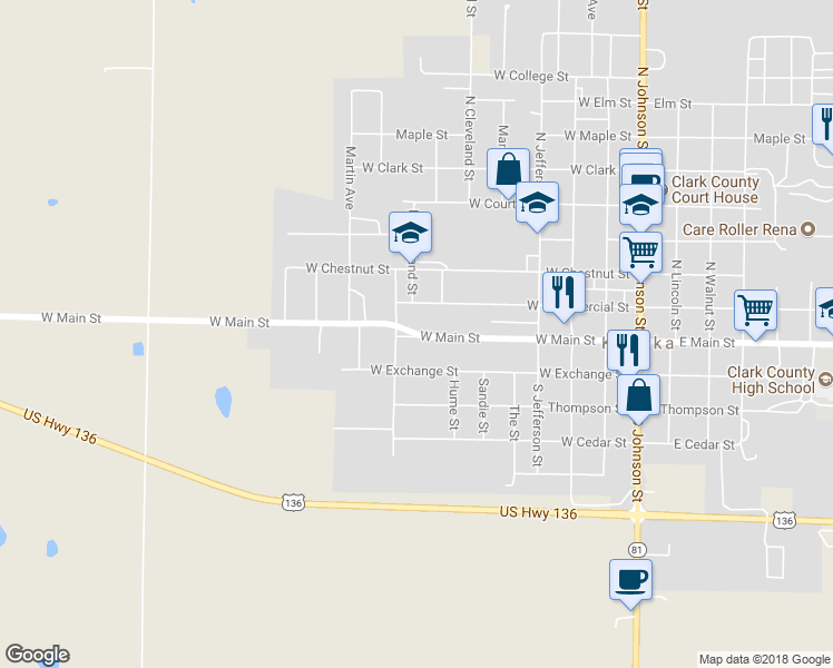 map of restaurants, bars, coffee shops, grocery stores, and more near 680 West Main Street in Kahoka