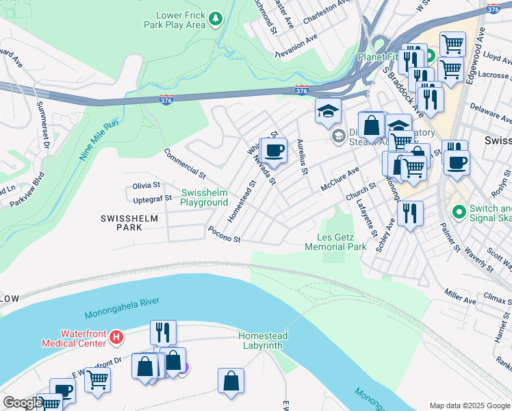 map of restaurants, bars, coffee shops, grocery stores, and more near 201 Blackhawk Street in Pittsburgh