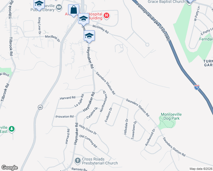 map of restaurants, bars, coffee shops, grocery stores, and more near 2441 Saunders Station Road in Monroeville