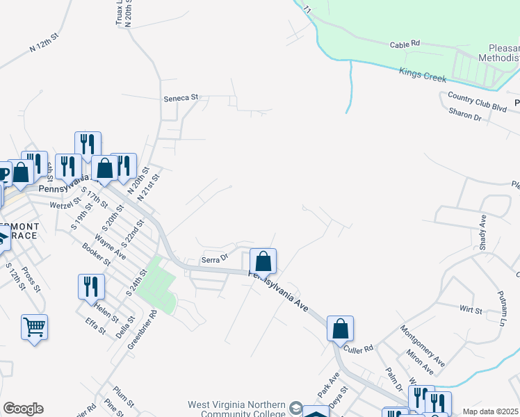 map of restaurants, bars, coffee shops, grocery stores, and more near in Weirton