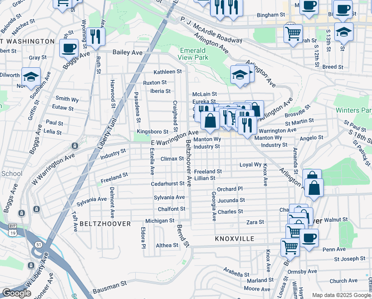 map of restaurants, bars, coffee shops, grocery stores, and more near 520 Industry Street in Pittsburgh