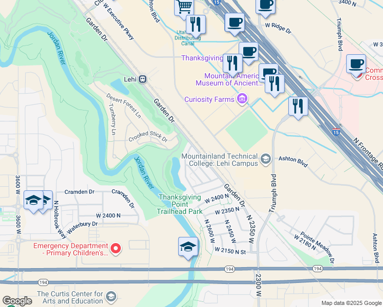 map of restaurants, bars, coffee shops, grocery stores, and more near 2716 North Elm Drive in Lehi