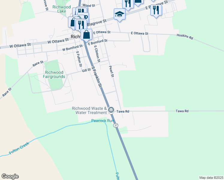 map of restaurants, bars, coffee shops, grocery stores, and more near 30 Fisher Street in Richwood