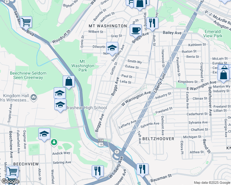 map of restaurants, bars, coffee shops, grocery stores, and more near 646 Curtis Street in Pittsburgh
