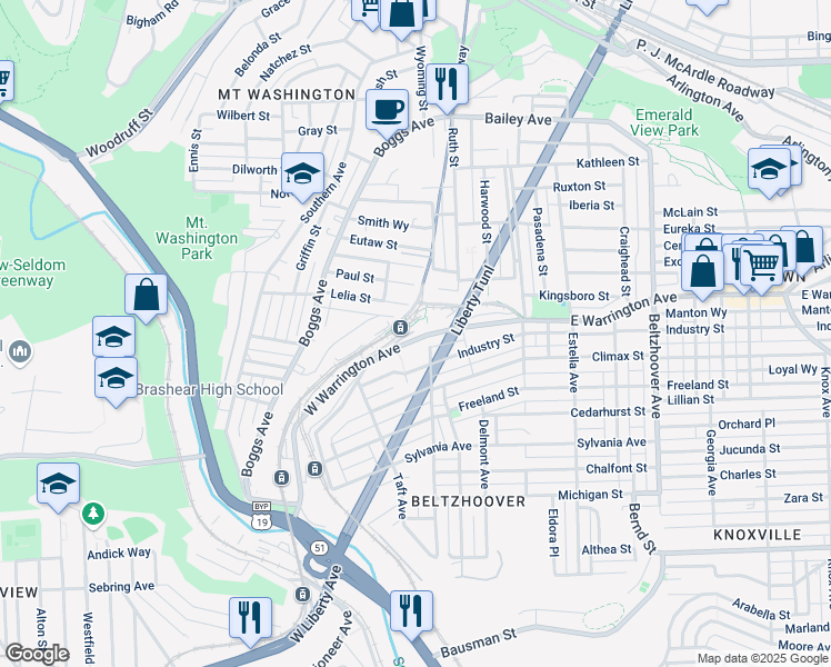 map of restaurants, bars, coffee shops, grocery stores, and more near 171 West Warrington Avenue in Pittsburgh