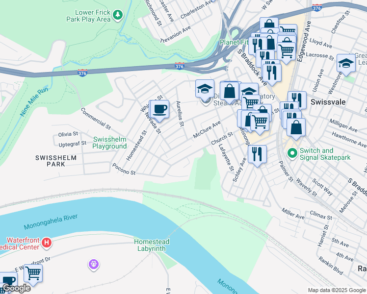 map of restaurants, bars, coffee shops, grocery stores, and more near 7120 McClure Avenue in Pittsburgh