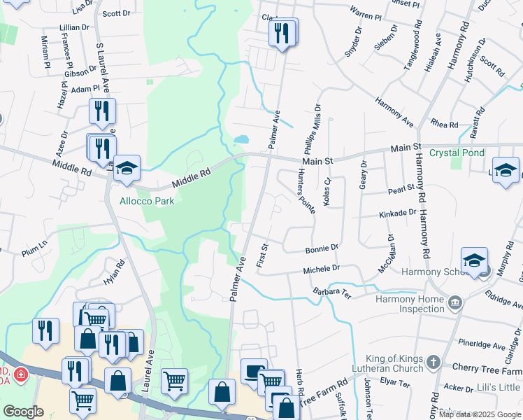 map of restaurants, bars, coffee shops, grocery stores, and more near 846 Palmer Avenue in Middletown